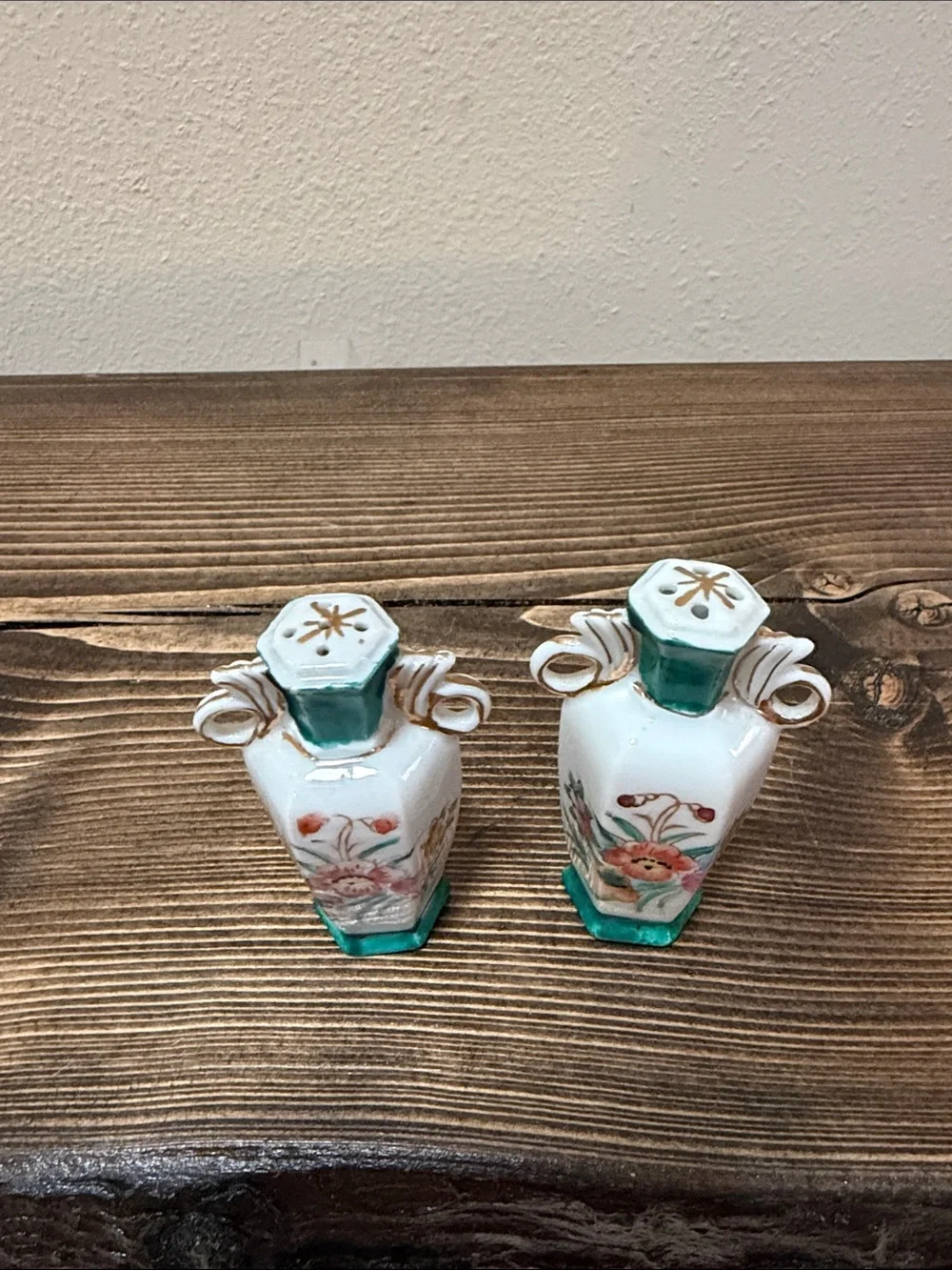 Vintage Hand Painted Porcelain Salt & Pepper Shakers Cottagecore Shabby Chic